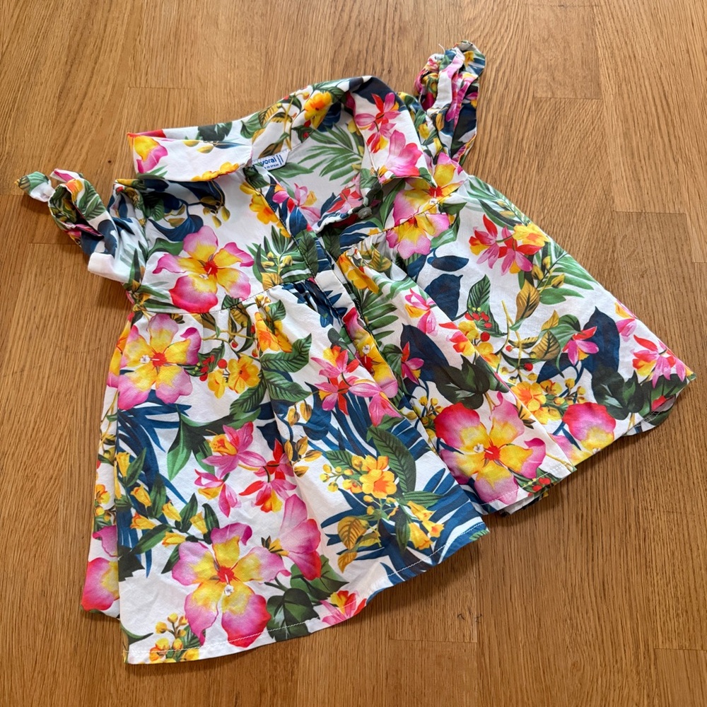 Mayoral 2 Tropical Floral Button Front Dress